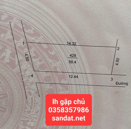 Bán đất 58.4m² ngang 4.5m giá 2.75 tỷ Xã Quang Minh