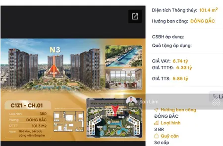 Mở bán 3 p ngủ góc trục 01 tòa n3 chung cư trinity square view bể bơi ban công đông nam