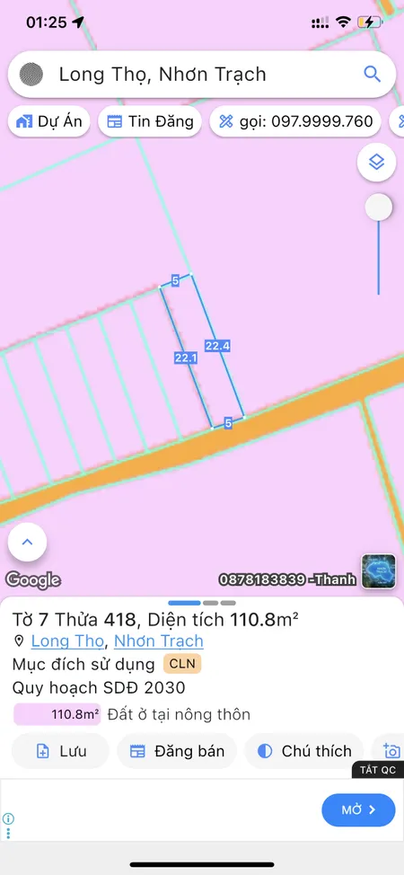 Bán đất 110.9m² giá 1.85 tỷ Xã Phước An