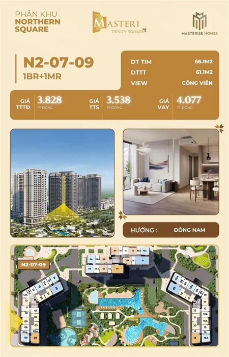Bán chung cư 2pn 67m2 masteri trinity square vin ocean park 2 hưng yên chỉ từ 55tr ký hđmb cđt htls