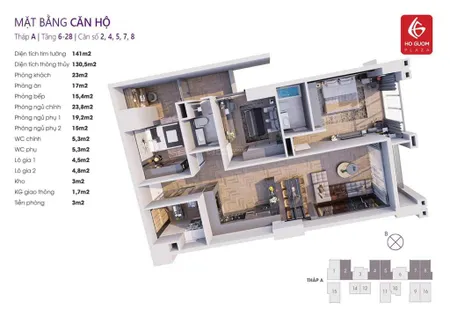 Bán 6.5 tỷ căn 141m2 tầng đẹp, view vũ trọng khánh và đường trên cao, full nội thất, có slot ô tô