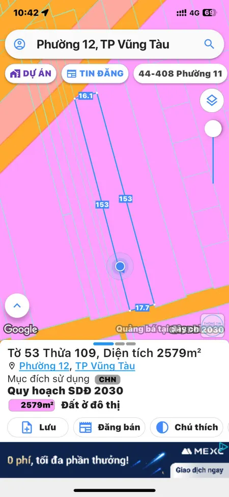 Bán đất 2579.2m² giá 27 tỷ Phường Phước Thắng