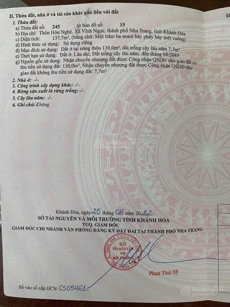 Bán lô đất đẹp hẻm nguyễn xiển, phường tây nha trang 137,7 m2 ngang 4m giá 2,5 tỷ