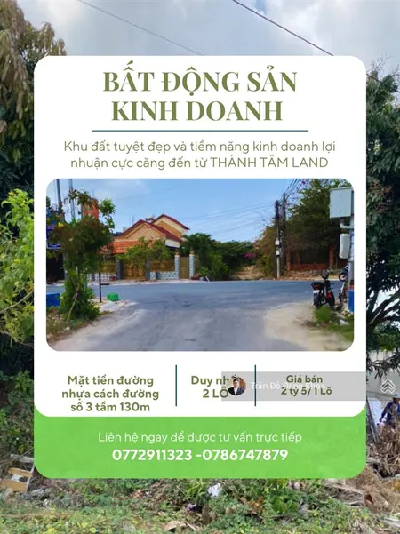 Bán 2 lô liền kề tại trung tâm xã long hải cách khu du lịch sinh thái ngọc xương 100m