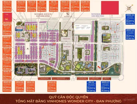 Bảng hàng quỹ căn đẹp không chênh vinhomes wonder city đơn giá chỉ từ 148 triệu/m2. 0912 906 ***