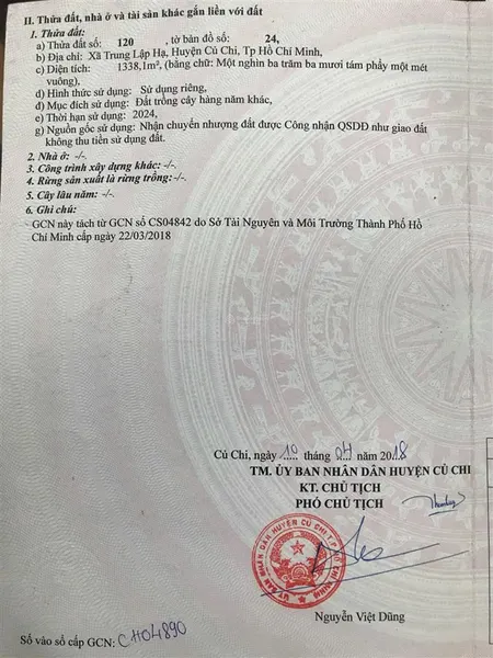 Bán đất nông nghiệp 1338m mặt tiền tỉnh lộ 2, củ chi | giá 10tr/m2