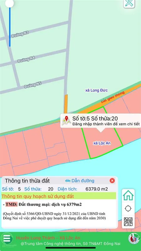 Bán đất lộc an, long thành sát kcn long đức. diện tích đất 6379m2 (có 300m2 đất ở nông thôn)