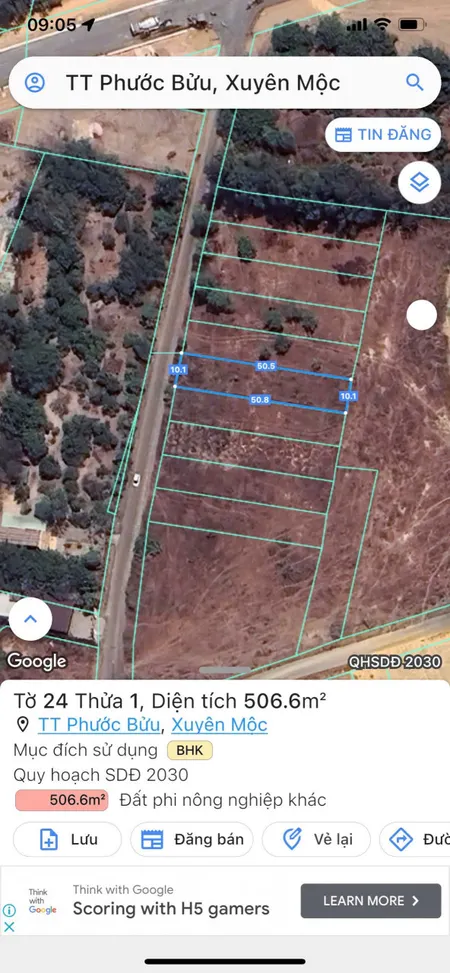Bán đất 506.6m² ngang 10m giá 2.2 tỷ Xã Hồ Tràm