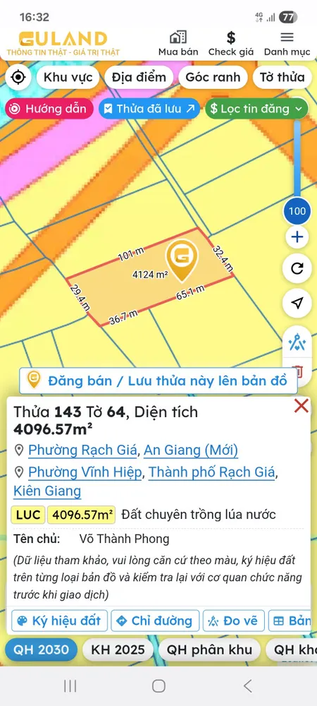 Bán đất 4096.6m² ngang 101m giá 4 tỷ Phường Rạch Giá