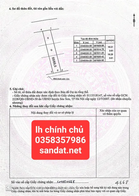 Bán đất 69.5m² ngang 3.61m giá 3 tỷ Xã Sóc Sơn