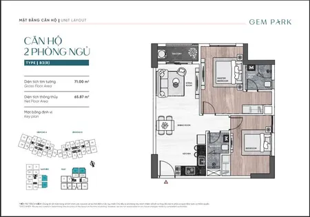 Căn góc 2pn 65m² chung cư gem park hải phòng view đẹp, 2 mặt thoáng giá chỉ từ 3,25 tỷ