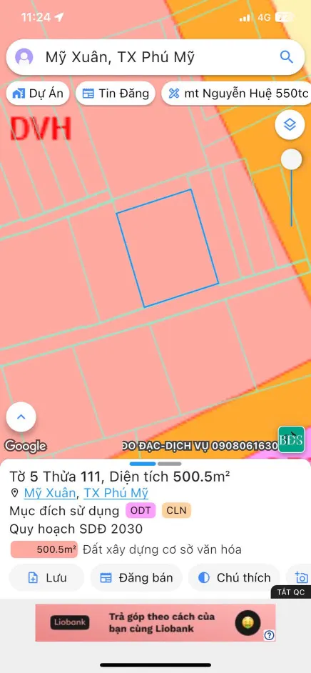Bán đất 500m² ngang 20m giá 2.1 tỷ Phường Phú Mỹ