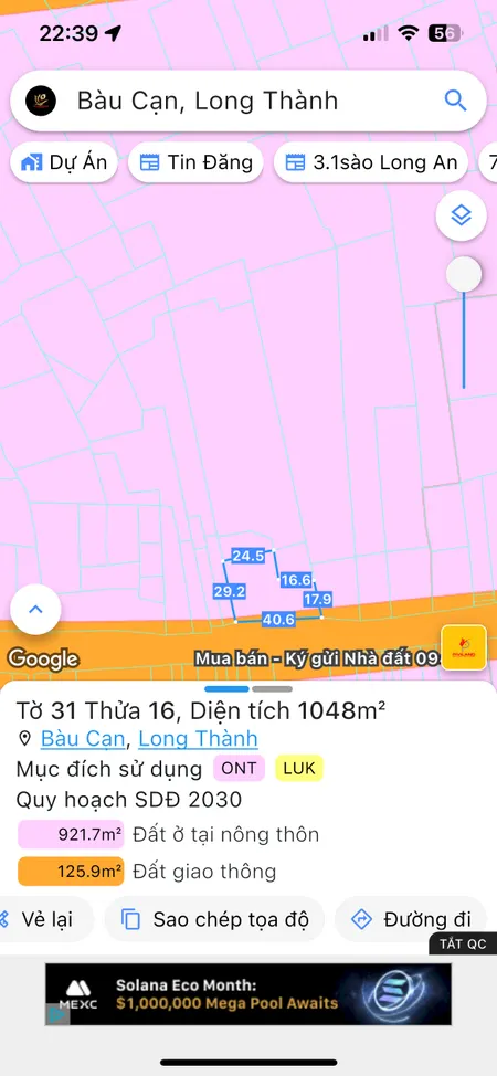 Bán đất 65000m² gần sân bay Long thành-ngang 50m giá 260 tỷ Xã Long Phước