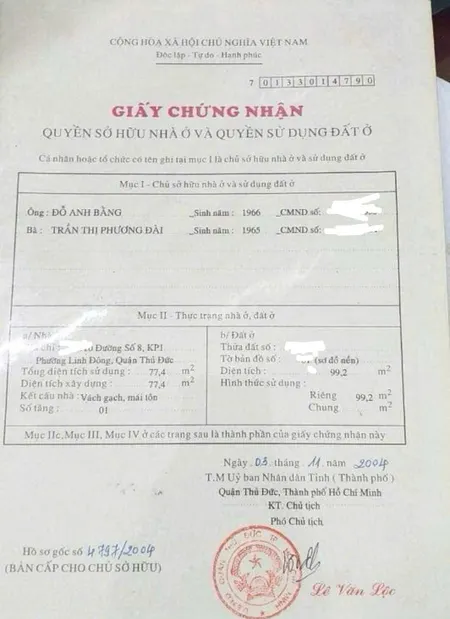 Nhà 99m² Thổ cư 4ty50tr p.linh Đông