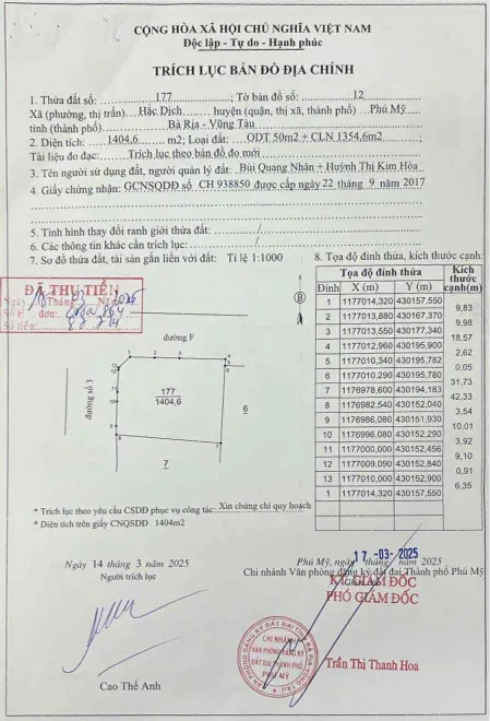 Bán đất 1404,6m² giá 22 tỷ Phường Tân Thành