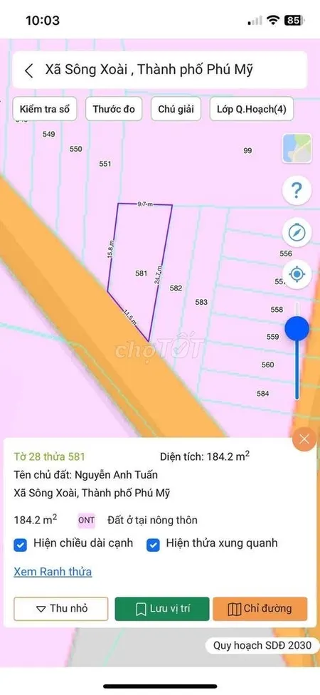 Bán đất 184m² ngang 10m giá 1.2 tỷ Phường Tân Thành