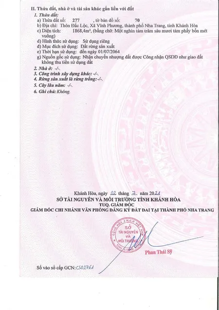 Thửa đất số 277, 357, 362, 456, 473 tbđ số 70 tại xã vĩnh phương, tp.nha trang, tỉnh khánh hòa