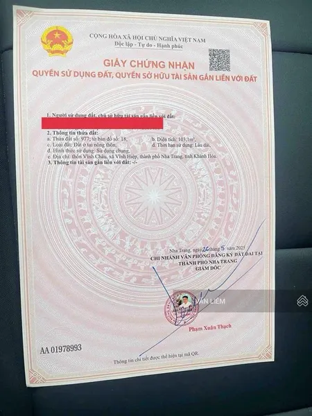 Bán đất thôn vĩnh châu, vĩnh hiệp, phường tây nha trang. diện tích 103.1m2 ngang 5m