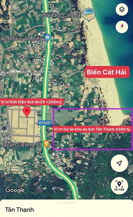 Chính chủ bán đất biển giá rẻ nhất ở tân thanh cát tiến, dt 200m2 hướng đông nam, đường 20m