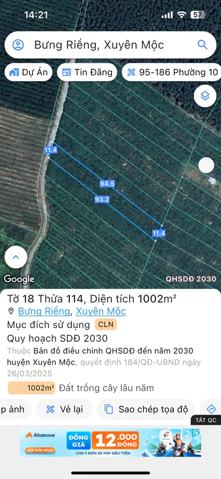 Bán đất 1002,4m² ngang 10m giá 560 triệu Xã Xuyên Mộc
