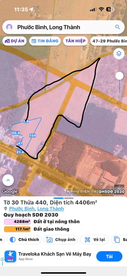 Bán đất 33000m² ngang 50m giá 108.9 tỷ Xã Phước Thái