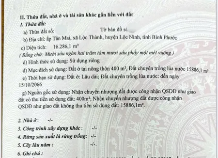 Bán 1,6hecta đất lộc thành, lộc ninh, giá 7,9 tỷ hết đất