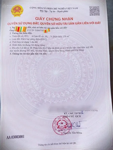 Bán đất đường 7,5m khu tái định cư hoà ninh, xã bà nà (mới)
