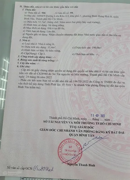 Bbán nhà riêng 5pn + 5wc, 52.7m2, liên khu 45, bình hưng hòa b, bình tân, hcm, 100 triệu / m2 hot!