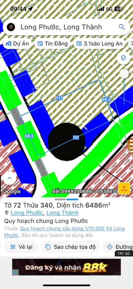 Bán đất 6486m² ngang 58m giá 1 tỷ Xã Long Phước