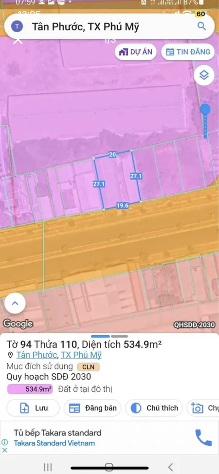 Bán đất 534,9m² ngang 20m giá 12 tỷ Phường Tân Phước