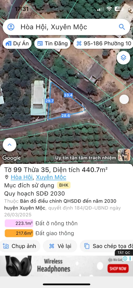Bán đất 426m² ngang 30m giá 2.55 tỷ Xã Hòa Hội