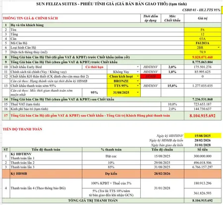 Bán căn hộ chung cư sun feliza suites, 8,1 tỷ, 79m2, dịch vọng hậu, cầu giấy, hà nội, giá cực chất