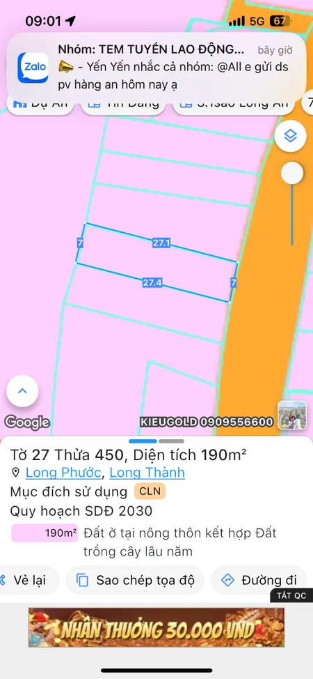 Bán đất 190m² ngang 7m giá 4,8 tỷ Xã Long Phước
