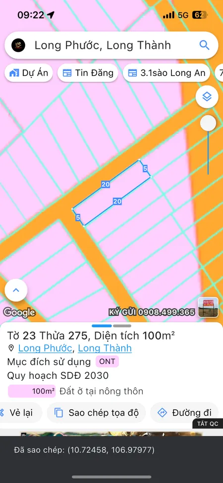 Bán đất 100m² ngang 5m giá 888 triệu Xã Long Phước
