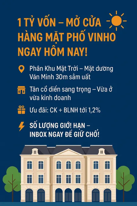 Sale Ngay Shophouse Phân Khu Mặt Trời: Mặt tiền đẹp – Lợi nhuận khủng!