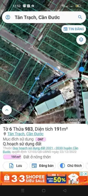 Kẹt Tiền Làm Ăn, Bán Gấp 191m2, Tân Trạch, Cần Đước, Gần Chợ Rạch Kiến