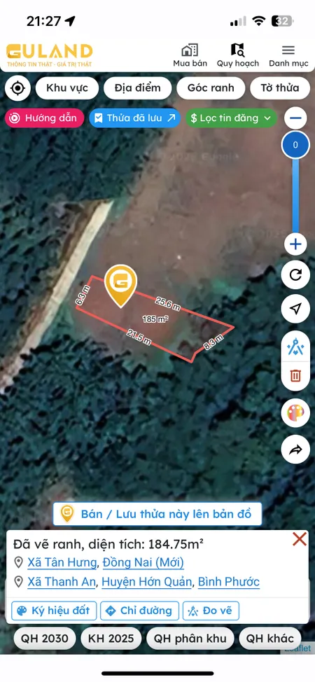 Bán đất 184.8m² giá 160 triệu Xã Tân Hưng