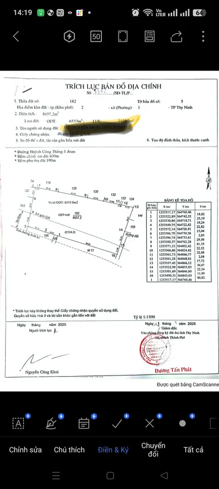 Bán đất 8600m² ngang 130m giá 37 tỷ Phường Tân Ninh