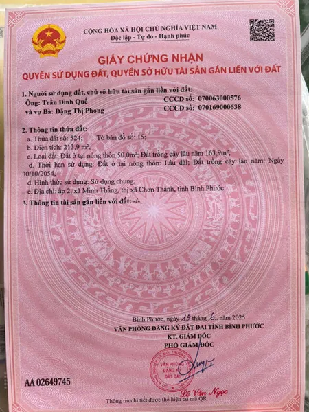 Bán đất 213,9m² ngang 5m 50TC giá 360 triệu Xã Nha Bích Liên Hệ Chính Chủ: 0901.370.396