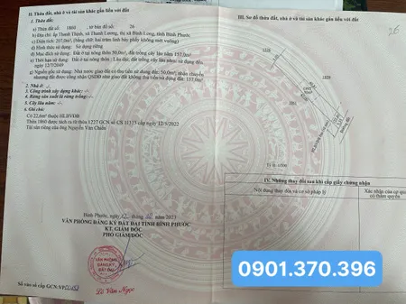 Bán đất 207m² ngang 5,3m giá 290 triệu Phường An Lộc Liên hệ chính chủ: 0901.370.396