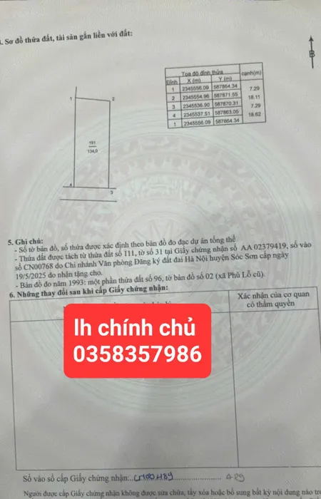 Bán đất 134m² ngang 7.29m giá 7.29 tỷ Xã Sóc Sơn