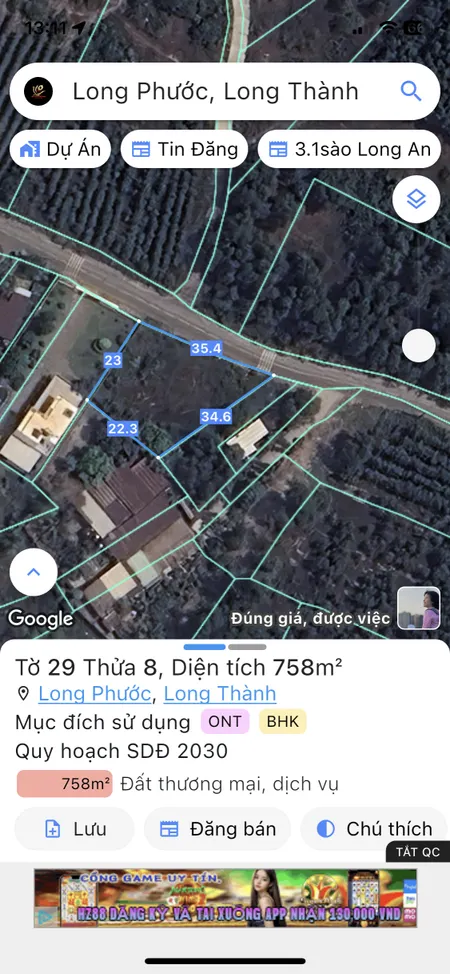 Bán đất TMD- 757.5m² ngang 23m giá 4.5 tỷ Xã Long Phước
