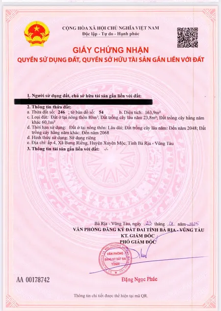 Bán đất 163.9m² ngang 5m giá 2.54 tỷ Xã Xuyên Mộc