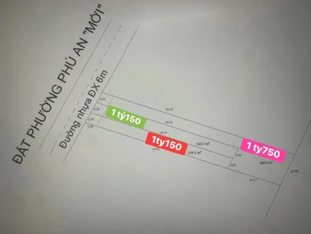 Bán đất Phú An Bến Cát nhựa 6m thông 5x65m giá 1ty150