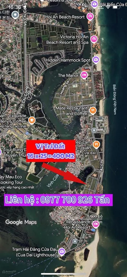 Bán lô đất biệt thự biển cửa đại tp hội an đường lý thái tông có view trực diện sông