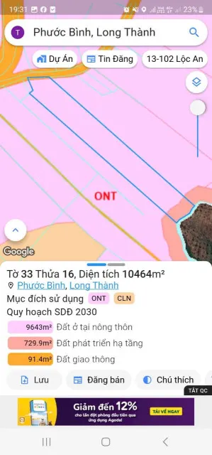 Bán đất 16400m² ngang 56m giá 40 tỷ Xã Phước Thái
