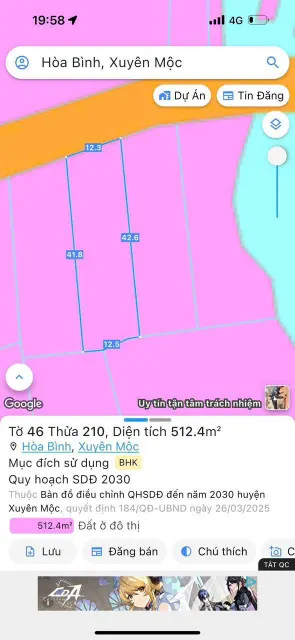 Bán đất 512m² ngang 12m giá 799 triệu Xã Hòa Hội