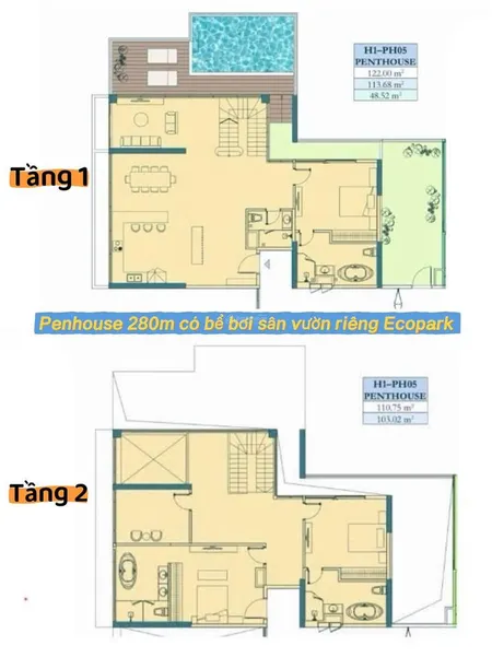Thay đổi nhu cầu bán căn penthouse siêu vip, có bể bơi và sân vườn 45,8m2, haven park ecopark