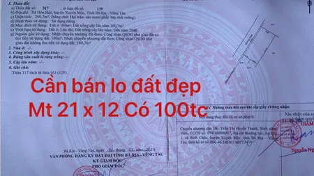 Bán đất 260m² ngang 21m giá 850 triệu Xã Hòa Hội