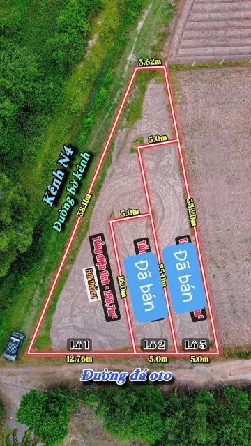 Bán đất full thổ cư 256m² ngang 12,76m giá 199 triệu Xã Thạnh Đức